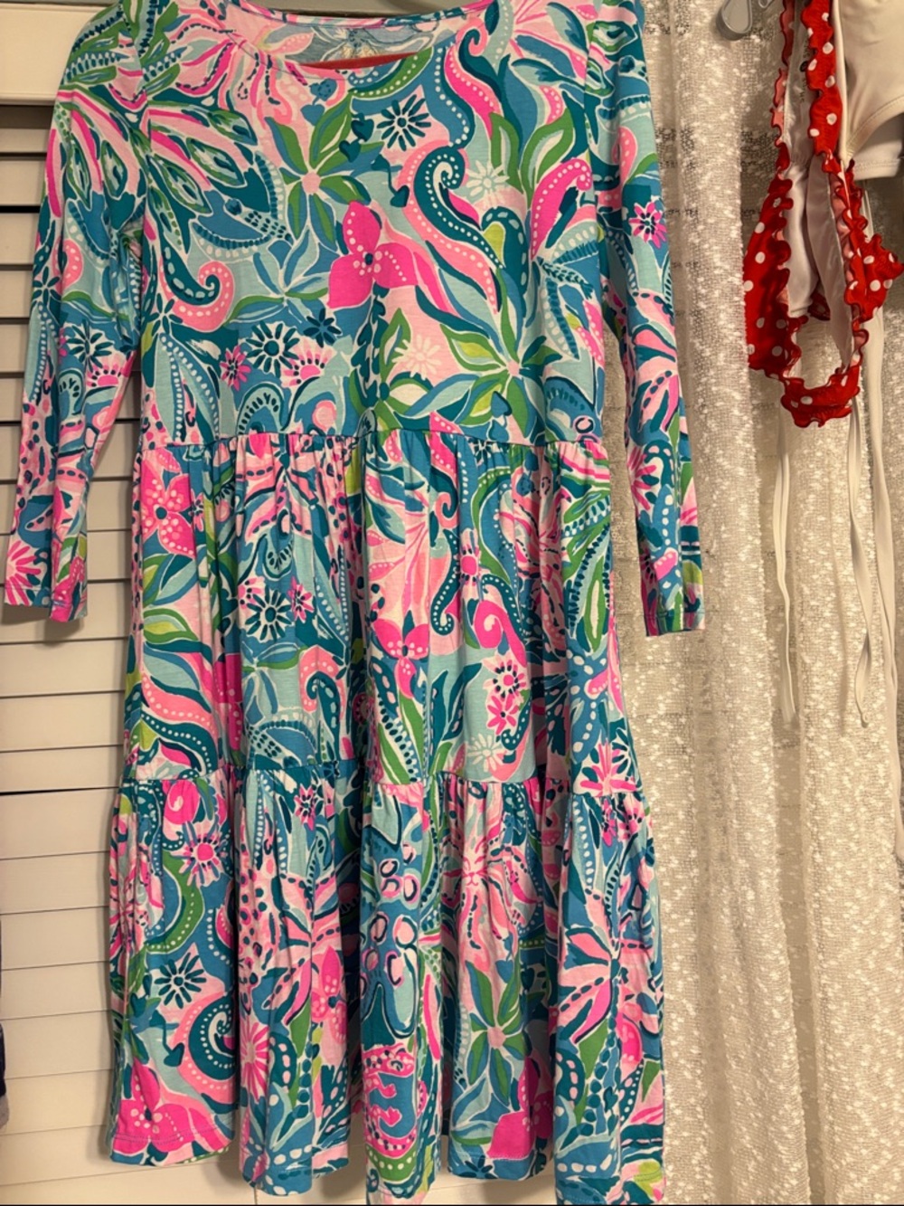Lilly Pulitzer Geanna Swing Dress Turquoise Oasis Golden Hour Tiered Size Small